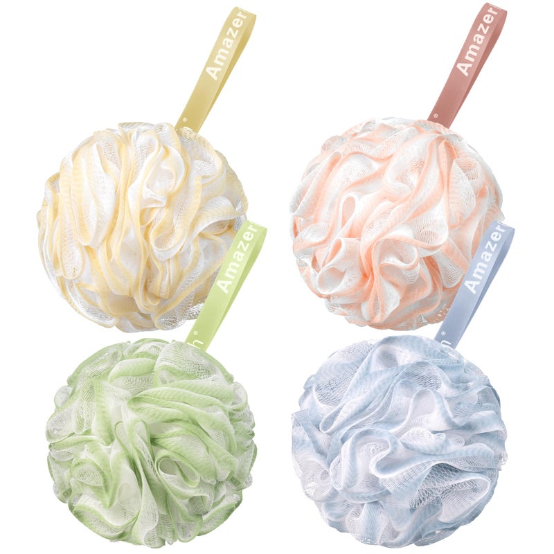 AmazerBath Loofah Sponge 60g/Piece, Exfoliating Bath Sponge Body Scrubber - Loofa Set of 4 - Cotton Candy Quartet - Image 1