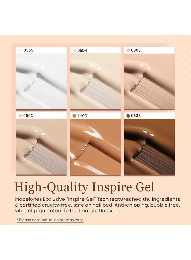 modelones Gel Nail Polish Set - 6 Colors Nude Brown White Skin Tone Neutral Beige Tan Taupe Gel Nail Polish Kit Popular All Seasons Summer Soak Off Nail Art Manicure DIY Salon at Home Gifts for Women - Image 2