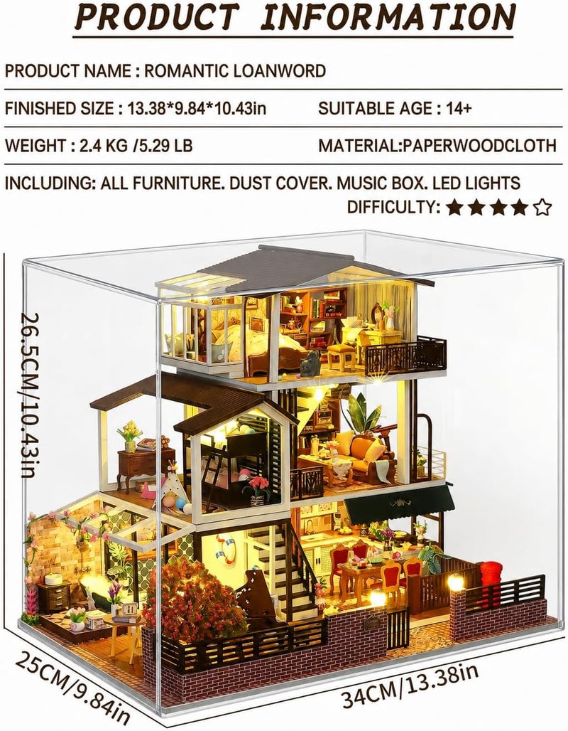 Spilay Polished safe edge DIY Miniature House Furniture Kit, Mini Handmade Large Japanese Courtyard Model Plus With & Music Box, 1:24 Scale Creative Dollhouse Toy for Adults Gift (Romantic) All environment compatible - Image 2