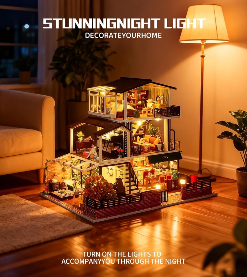 Spilay Polished safe edge DIY Miniature House Furniture Kit, Mini Handmade Large Japanese Courtyard Model Plus With & Music Box, 1:24 Scale Creative Dollhouse Toy for Adults Gift (Romantic) All environment compatible - Image 3