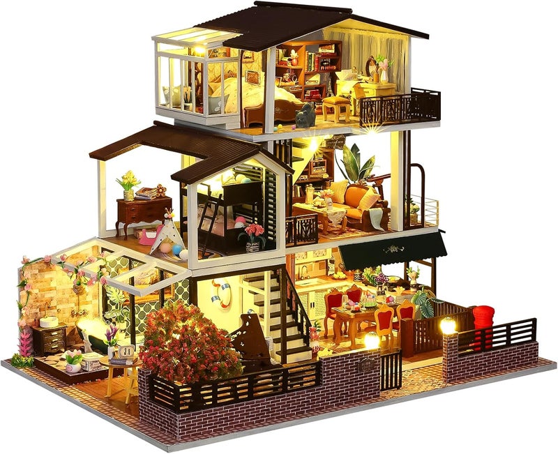Spilay Polished safe edge DIY Miniature House Furniture Kit, Mini Handmade Large Japanese Courtyard Model Plus With & Music Box, 1:24 Scale Creative Dollhouse Toy for Adults Gift (Romantic) All environment compatible - Image 1