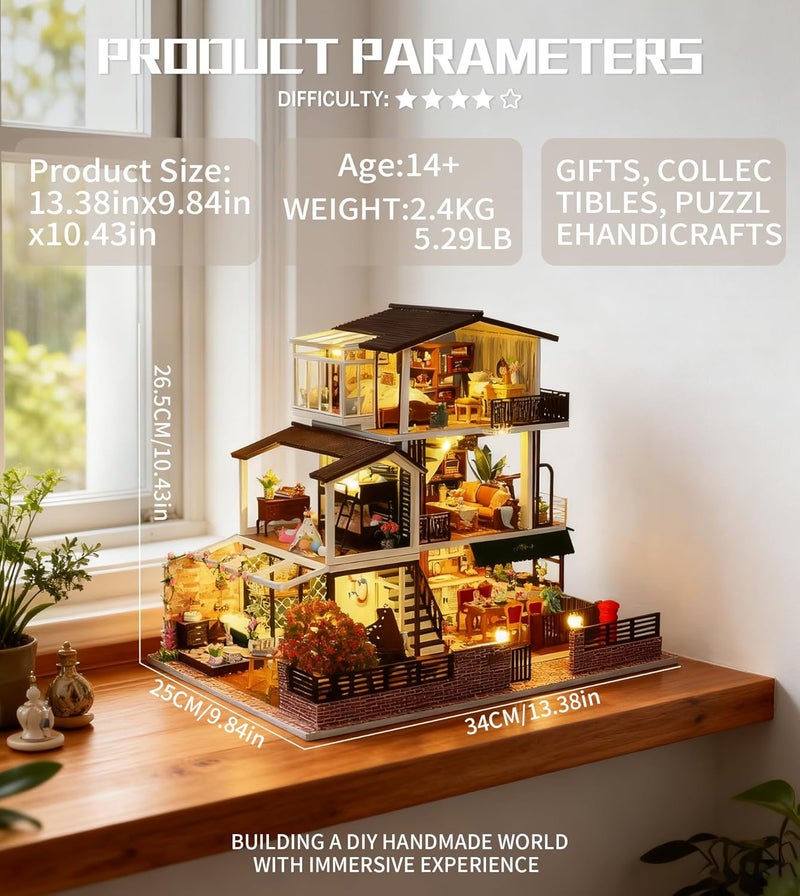 Spilay Polished safe edge DIY Miniature House Furniture Kit, Mini Handmade Large Japanese Courtyard Model Plus With & Music Box, 1:24 Scale Creative Dollhouse Toy for Adults Gift (Romantic) All environment compatible - Image 5