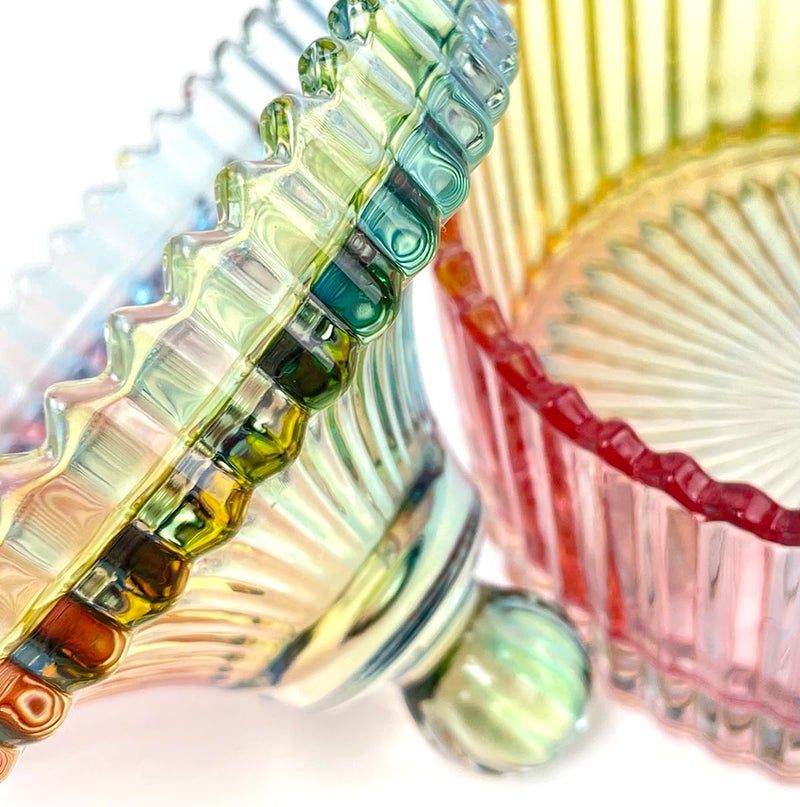 EWEIGEER Colorful Crystal Glass Candy Snack Barrel Storage Jar Embossed Luxury Cookie Buffet Canister With Lids Jewelry Box Jar Biscuit Containers - Image 5