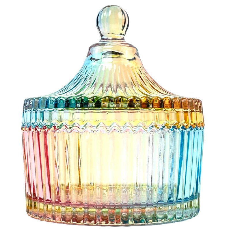 EWEIGEER Colorful Crystal Glass Candy Snack Barrel Storage Jar Embossed Luxury Cookie Buffet Canister With Lids Jewelry Box Jar Biscuit Containers - Image 1