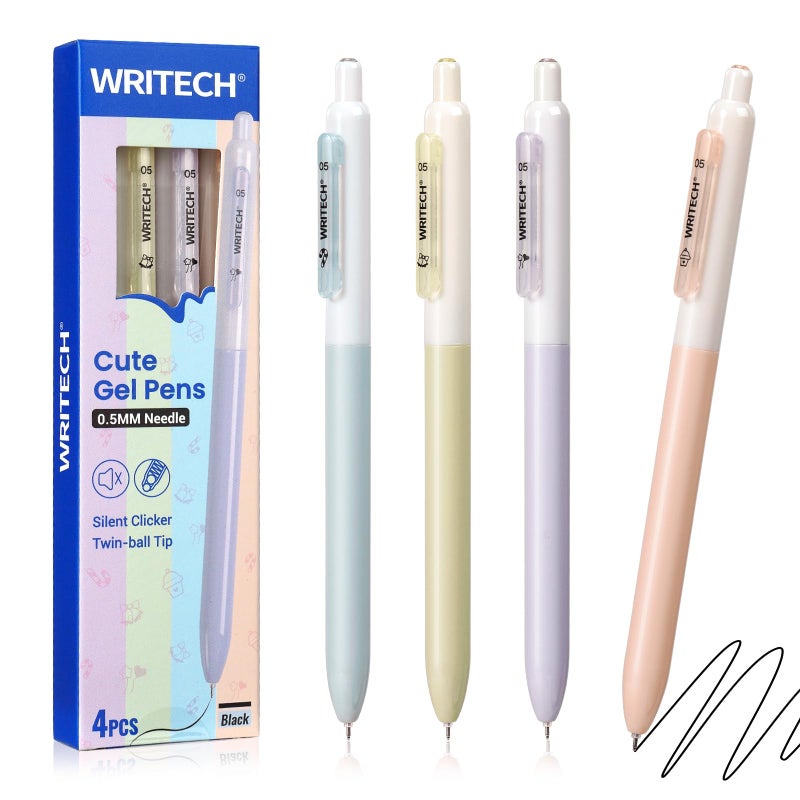 WRITECH Gel Pens Fine Point: 0.5mm Retractable Fine Point Smooth Writing Pen Set No Smear Black Ink Silent Click 4ct for Journaling - Image 1