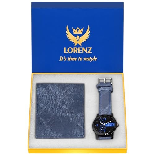 LORENZ Men's Gift Combo Set Of Watch, Wallet & A Gift Box|Cm-2014Wl-05, Analogue, Black, Blue - Image 1