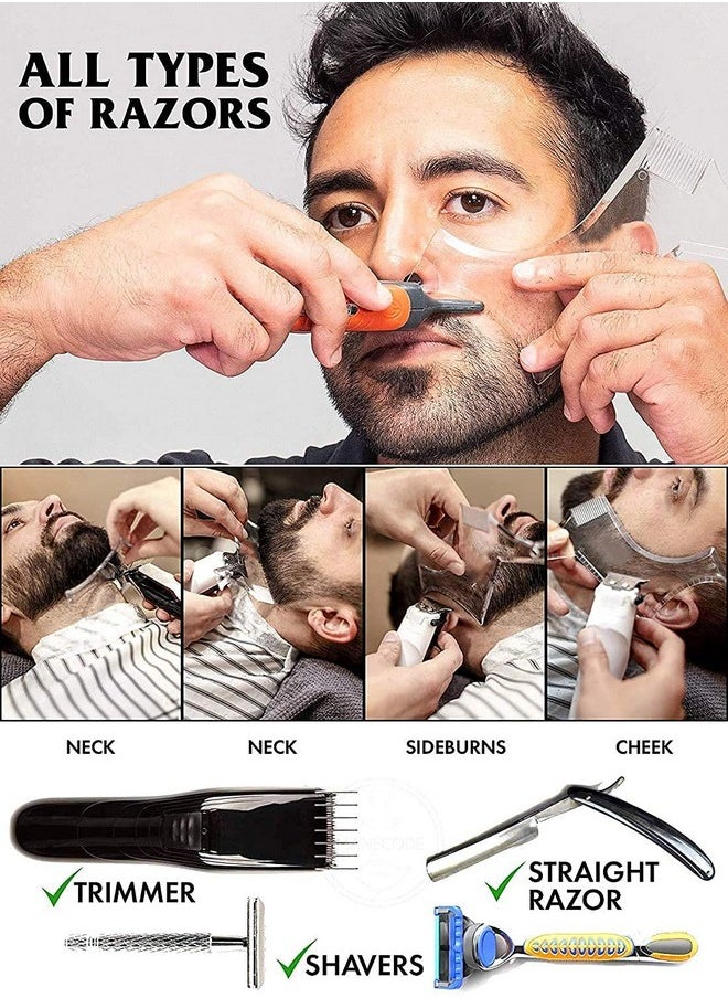 2Pcs Men'S Beard Shaping Tool Template Beard Guide Shaper With Inbuilt Comb Multiliner Edges Shave For Curve/Straight/Neckline/Goatee/Sideburns (Clear2Pcs)
