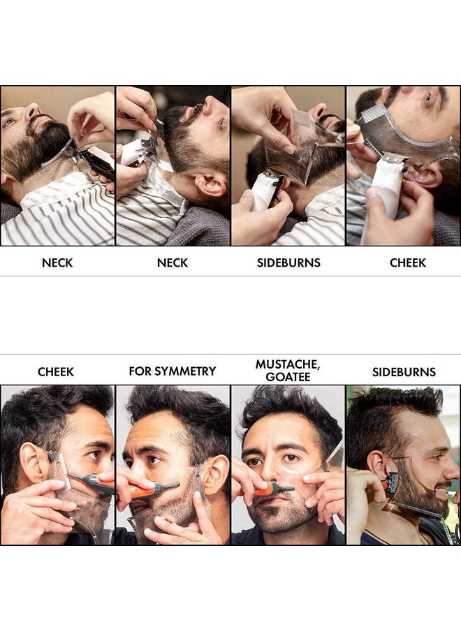 2Pcs Men'S Beard Shaping Tool Template Beard Guide Shaper With Inbuilt Comb Multiliner Edges Shave For Curve/Straight/Neckline/Goatee/Sideburns (Clear2Pcs)