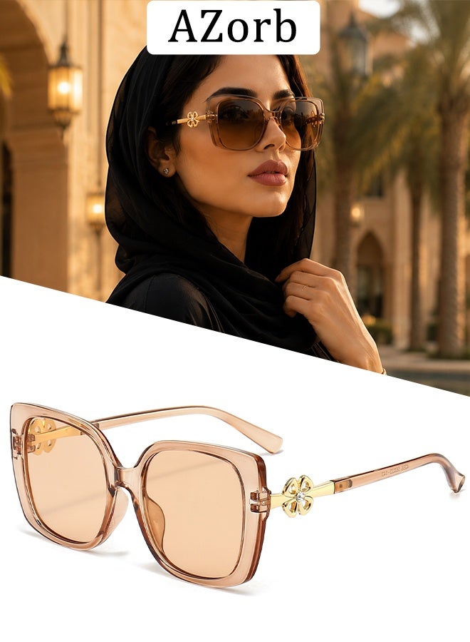 AZorb Sunglasses Women Fashion Four-leaf Clover Design Women's Sun Glassess Oversize Ladies Trendy Sunglass UV Protection Eyewear Brown - Image 1