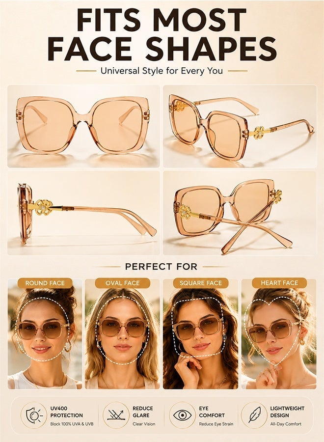 AZorb Sunglasses Women Fashion Four-leaf Clover Design Women's Sun Glassess Oversize Ladies Trendy Sunglass UV Protection Eyewear Brown - Image 4