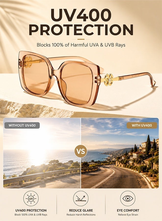AZorb Sunglasses Women Fashion Four-leaf Clover Design Women's Sun Glassess Oversize Ladies Trendy Sunglass UV Protection Eyewear Brown - Image 2