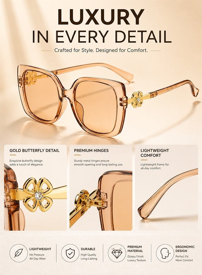 AZorb Sunglasses Women Fashion Four-leaf Clover Design Women's Sun Glassess Oversize Ladies Trendy Sunglass UV Protection Eyewear Brown - Image 5