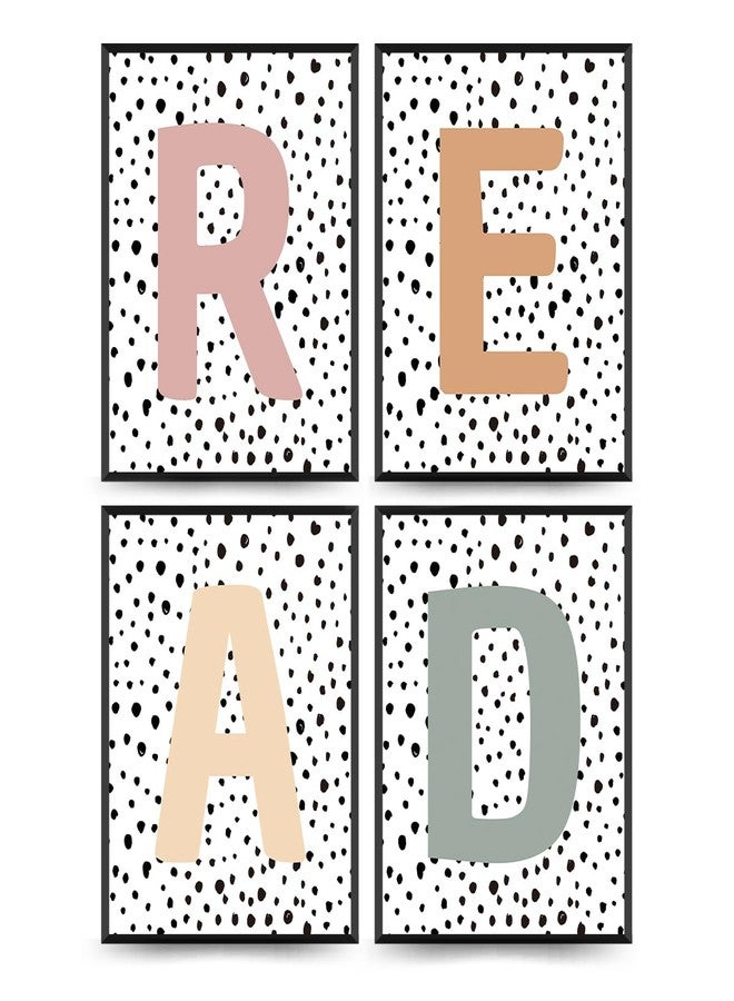 PLKMN Boho Classroom Read Decor Set of 4 - Reading Nook Decor, Modern Neutral Classroom Reading Corner Decor, Polka Dot Wall Art Prints Decor for Library Reading Area, 8x10 (Unframed) - Image 1