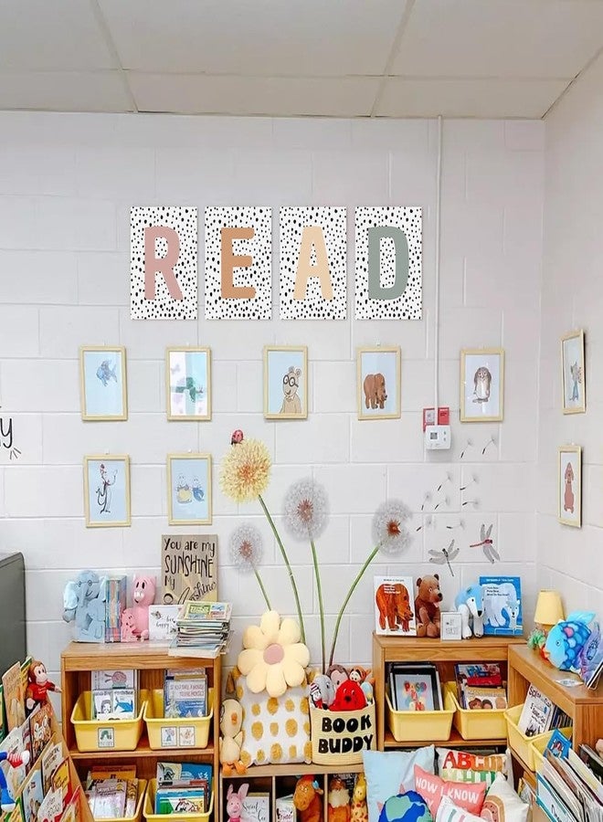 PLKMN Boho Classroom Read Decor Set of 4 - Reading Nook Decor, Modern Neutral Classroom Reading Corner Decor, Polka Dot Wall Art Prints Decor for Library Reading Area, 8x10 (Unframed) - Image 4