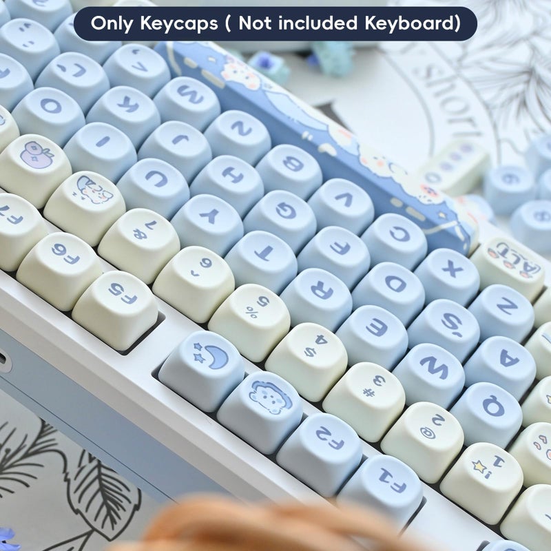 COOMICKEY PBT Keycaps, MOA Profile Cute Blue White Keycaps, Kawaii Dye Sublimation Keycap, 132 Keys Keycap Set for Cherry Gateron MX Switches Keyboards Custom Keyboard 60 65 75 100 Percent - Image 4