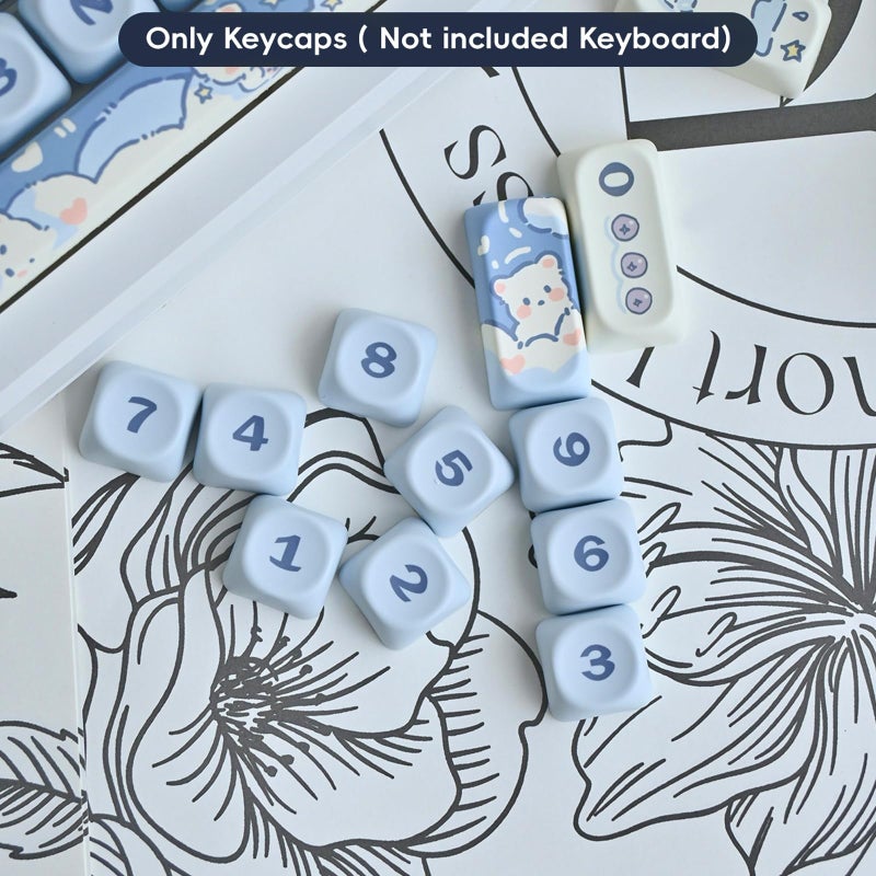 COOMICKEY PBT Keycaps, MOA Profile Cute Blue White Keycaps, Kawaii Dye Sublimation Keycap, 132 Keys Keycap Set for Cherry Gateron MX Switches Keyboards Custom Keyboard 60 65 75 100 Percent - Image 3