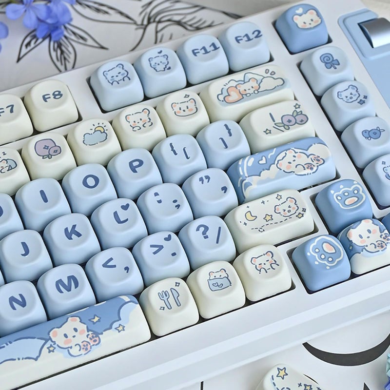 COOMICKEY PBT Keycaps, MOA Profile Cute Blue White Keycaps, Kawaii Dye Sublimation Keycap, 132 Keys Keycap Set for Cherry Gateron MX Switches Keyboards Custom Keyboard 60 65 75 100 Percent - Image 5