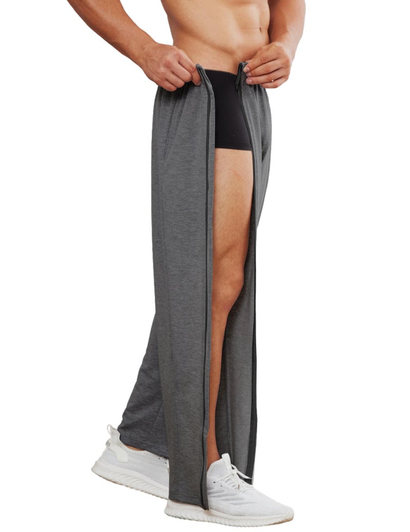 Deyeek Zipper Legs Tear Away Pants for Men Straight Leg Sweat Pants Mens Adult Breakaway Post Surgery Pants with Pockets Dark Grey - Image 4