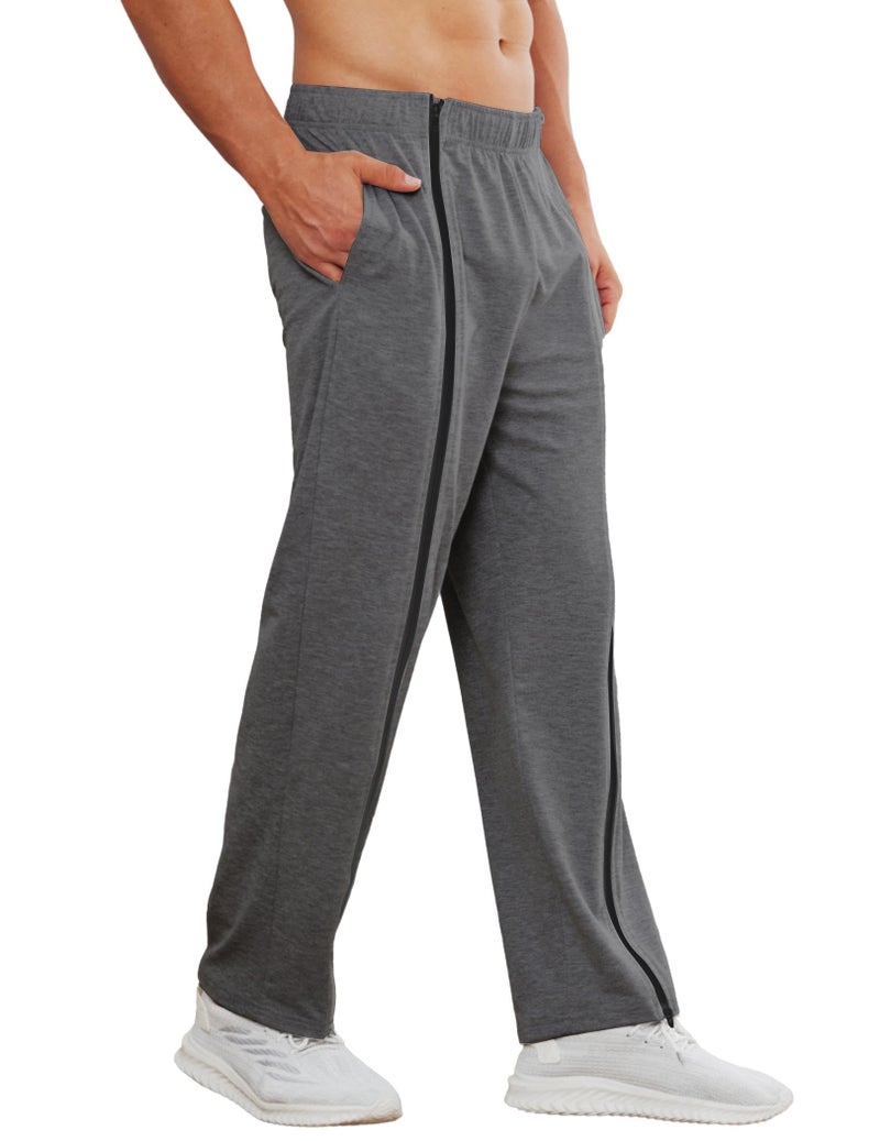 Deyeek Zipper Legs Tear Away Pants for Men Straight Leg Sweat Pants Mens Adult Breakaway Post Surgery Pants with Pockets Dark Grey - Image 5