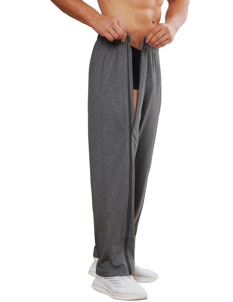 Deyeek Zipper Legs Tear Away Pants for Men Straight Leg Sweat Pants Mens Adult Breakaway Post Surgery Pants with Pockets Dark Grey - Image 2