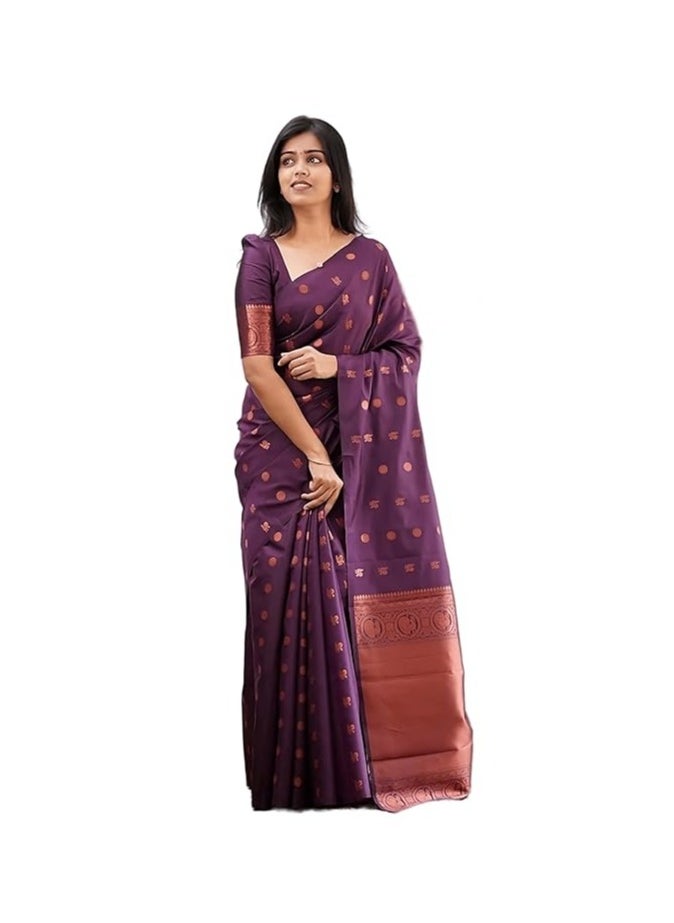 Accessorize Kingdom - Women's Kanjivaram Banarasi Paithani Jacquard Silk Saree With Unstitched Blouse Piecee - Image 1