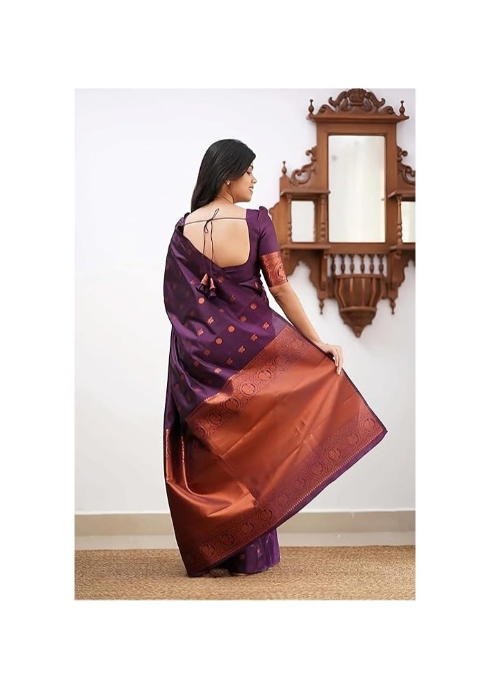 Accessorize Kingdom - Women's Kanjivaram Banarasi Paithani Jacquard Silk Saree With Unstitched Blouse Piecee - Image 1