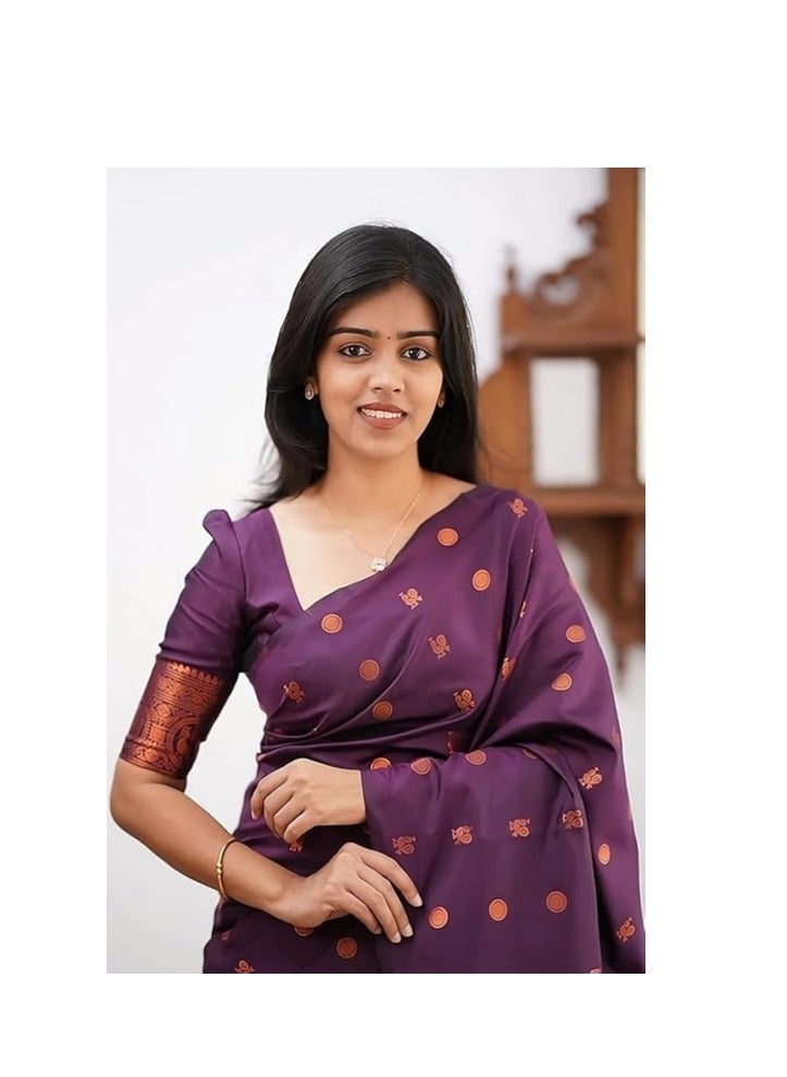 Accessorize Kingdom - Women's Kanjivaram Banarasi Paithani Jacquard Silk Saree With Unstitched Blouse Piecee - Image 1