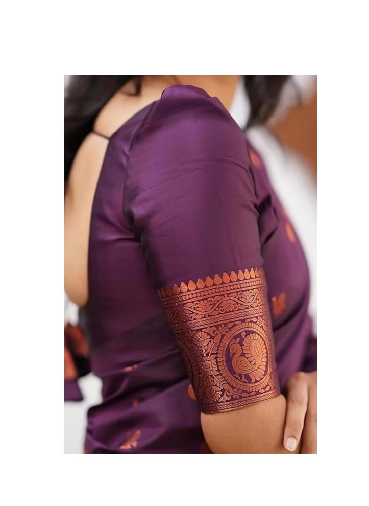 Accessorize Kingdom - Women's Kanjivaram Banarasi Paithani Jacquard Silk Saree With Unstitched Blouse Piecee - Image 1