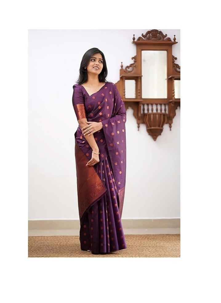 Accessorize Kingdom - Women's Kanjivaram Banarasi Paithani Jacquard Silk Saree With Unstitched Blouse Piecee - Image 1