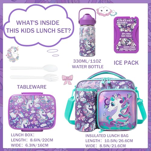 Oruiji Unicorn Bento Box for Kids Lunch Box for Girls Bento Lunch Box for Kids Lunch Box Set with 5 Compartments Stainless Steel Water Bottle, Lunch Bag, Ice Pack Set Back to School Supplies - Image 2