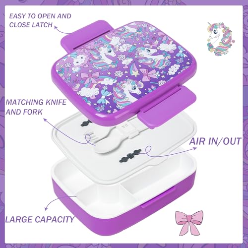 Oruiji Unicorn Bento Box for Kids Lunch Box for Girls Bento Lunch Box for Kids Lunch Box Set with 5 Compartments Stainless Steel Water Bottle, Lunch Bag, Ice Pack Set Back to School Supplies - Image 4