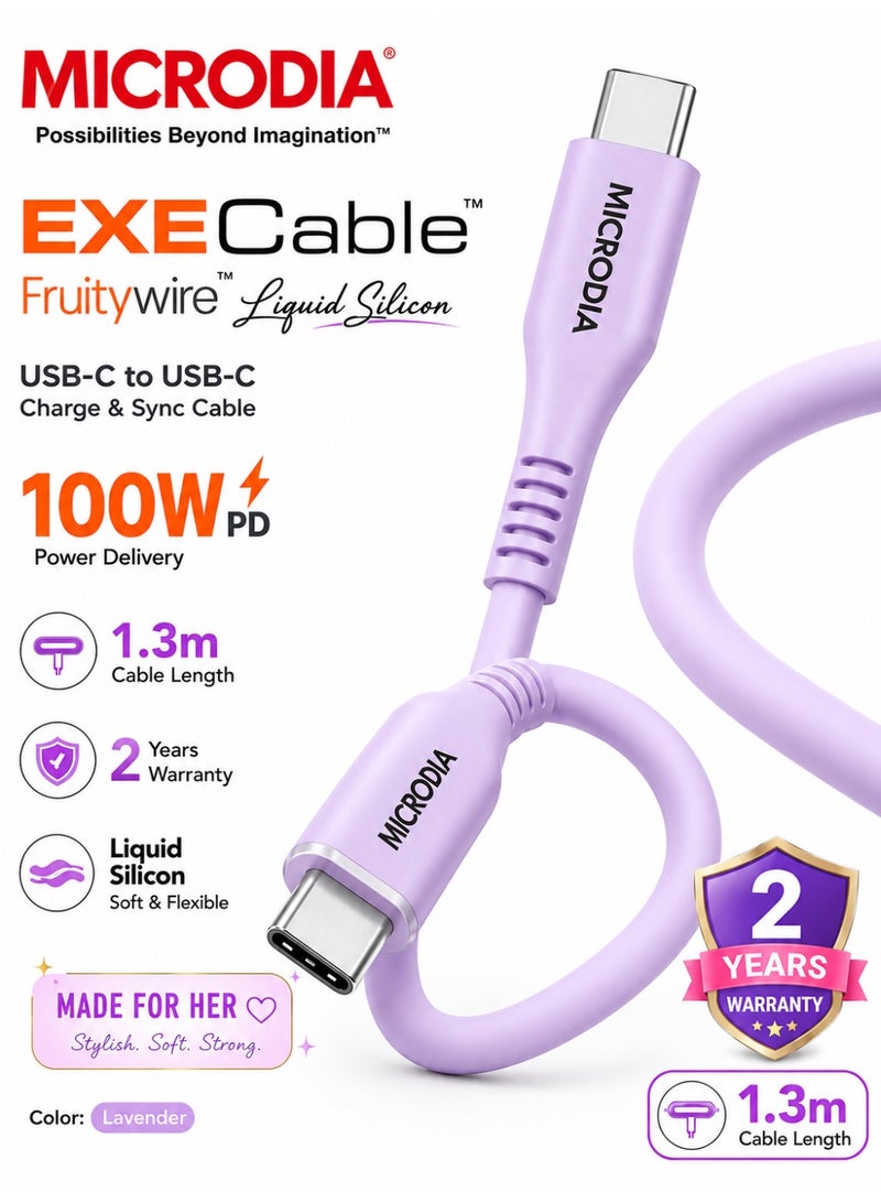ميكروديا 【Microdia】 كابل شحن ومزامنة Fruitywire PD100W USB-C إلى USB-C، سيليكون سائل، 1.3 متر - ناعم الملمس ولا يتشابك - Image 1