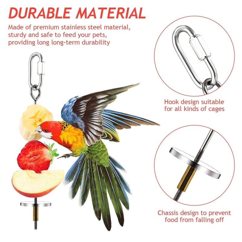 Weewooday 3 Pcs Bird Food Holder Bird Feeder Toy Stainless Steel Fruit Kabob Clip Treats Cage Skewer Foraging Hanging Parrot Small Animal Vegetable Stick Tool Feeder for Parakeet Cockatoo Cockatiel - Image 3