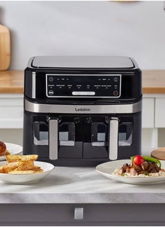 Leibonn Dual Zone Digital Air Fryer, 2 Drawers, 9L,Equipped with VORTEX Air Frying Technology, 6-in-1,Uses No Oil, Max Crisp, Roast, Bake, Reheat, Dehydrate, Cook 10 Portions,Non-Stick Dishwasher Safe Baskets  - Image 1