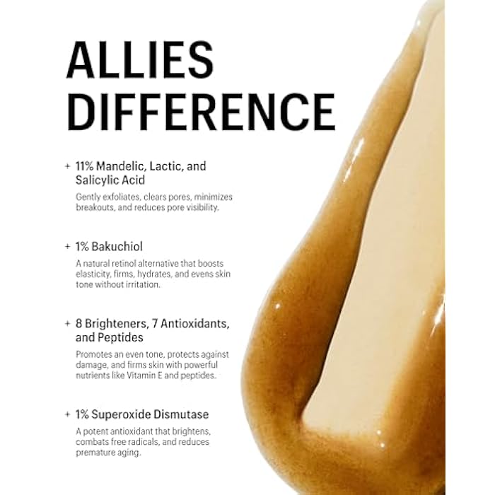 Allies of Skin Mandelic Pigmentation Corrector Night Serum | Gentle Acne Face Serum with Bakuchiol, Niacinamide & Salicylic Acid | Anti-Aging Formula to Reduce Pores and Even Skin Tone (1 oz) - Image 5