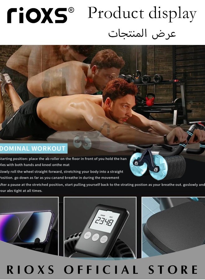 RIOXS Auto-Rebound Abdominal Wheel with Elbow Support for Men and Women Abdominal Roller Exercise Equipment with Smart Counter and Mobile Phone Holder and Pads  - Image 3