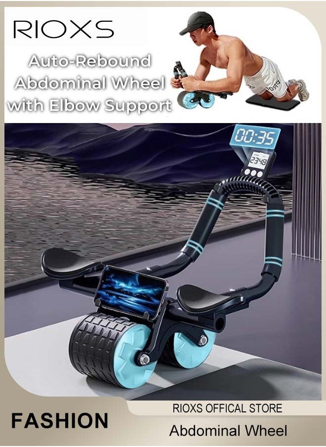 RIOXS Auto-Rebound Abdominal Wheel with Elbow Support for Men and Women Abdominal Roller Exercise Equipment with Smart Counter and Mobile Phone Holder and Pads  - Image 1
