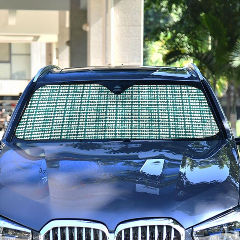 KLL car sunshades for Windshield, Collapsible Reflector Parasol de auto 55x27.6 Inch, Herringbone Houndstooth Checked Turquoise Green - Image 4