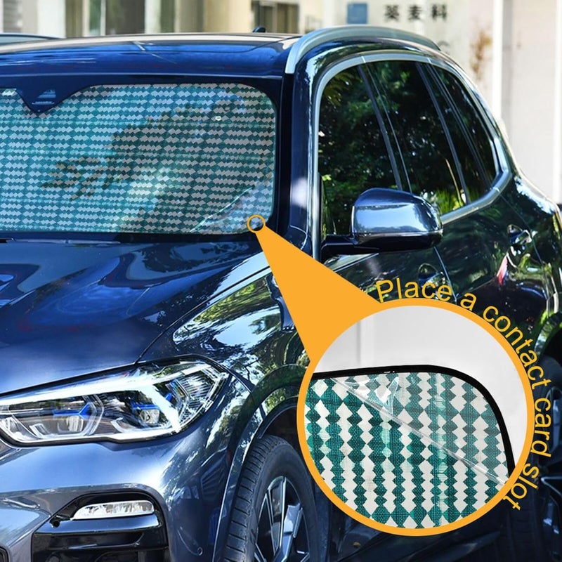 KLL car sunshades for Windshield, Collapsible Reflector Parasol de auto 55x27.6 Inch, Herringbone Houndstooth Checked Turquoise Green - Image 3