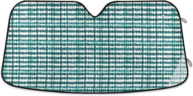 KLL car sunshades for Windshield, Collapsible Reflector Parasol de auto 55x27.6 Inch, Herringbone Houndstooth Checked Turquoise Green - Image 1