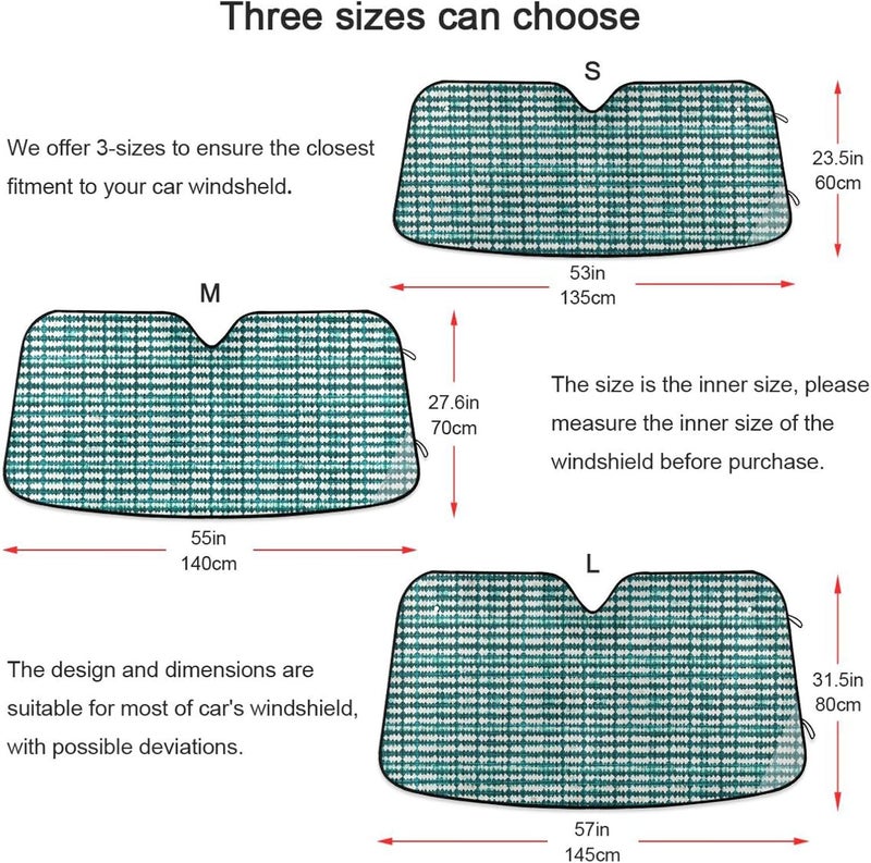 KLL car sunshades for Windshield, Collapsible Reflector Parasol de auto 55x27.6 Inch, Herringbone Houndstooth Checked Turquoise Green - Image 5