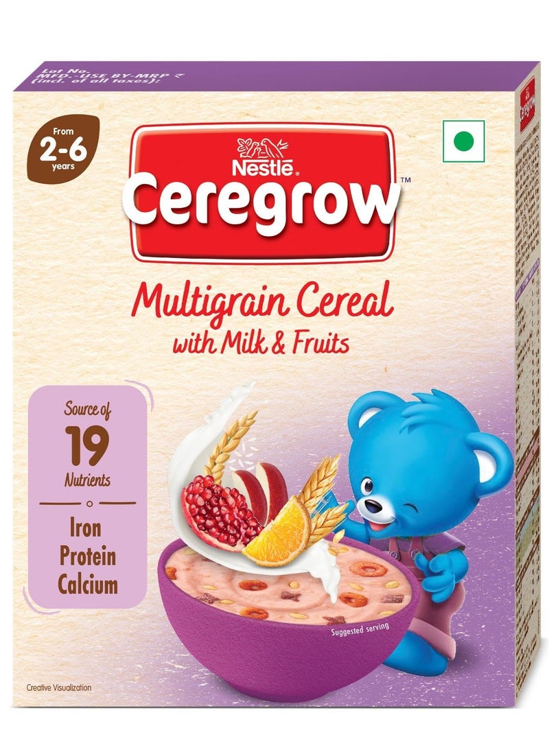 Nestle Ceregrow NESTLÃ Kids Cereal-Multigrain,Milk and Fruits Rich in Iron, Calcium and Protein Nutrient-Rich Tasty Breakfast NO Added Colors or Flavors 16 Nutrients for Growth 300g  - Image 1