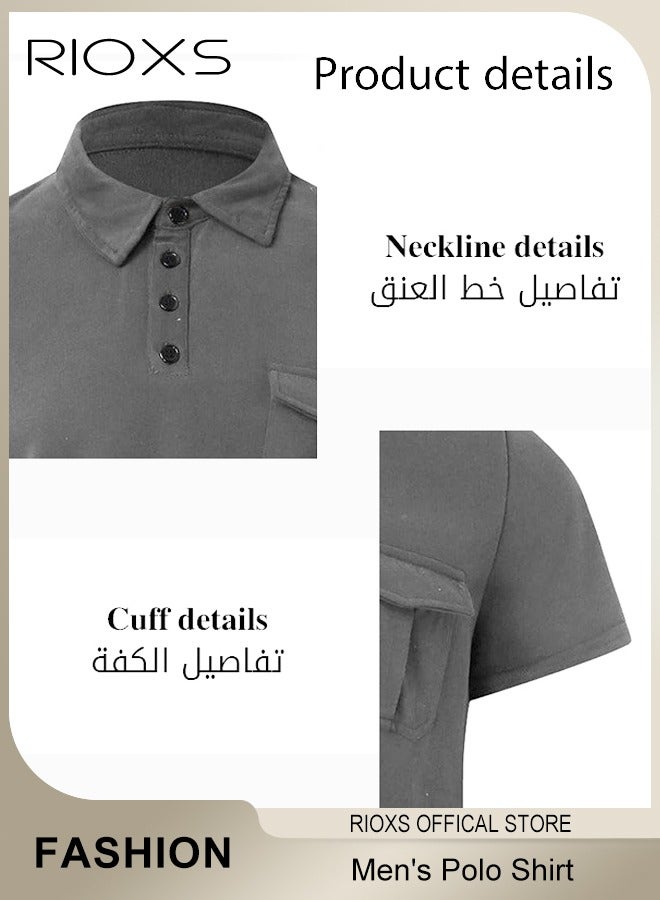 RIOXS Men's Slim Fit Cotton Polo Shirt Casual Short Sleeve Stretch T-shirt Classic Fit Knit Top  - Image 3