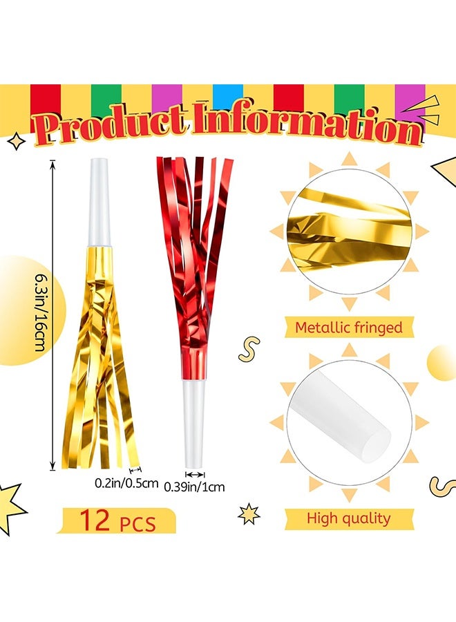 12 Pcs Noise Makers Glitter Metallic Fringed Party Blowers for Birthday New Years Graduation Sporting Events Party Favor Supplies (Mixed Colors) - Image 4