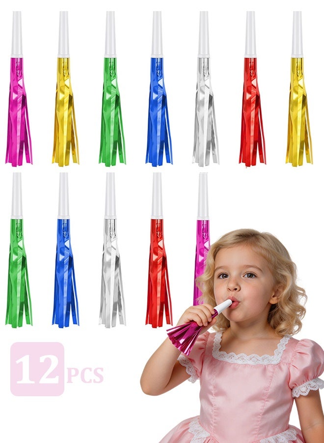 12 Pcs Noise Makers Glitter Metallic Fringed Party Blowers for Birthday New Years Graduation Sporting Events Party Favor Supplies (Mixed Colors) - Image 1