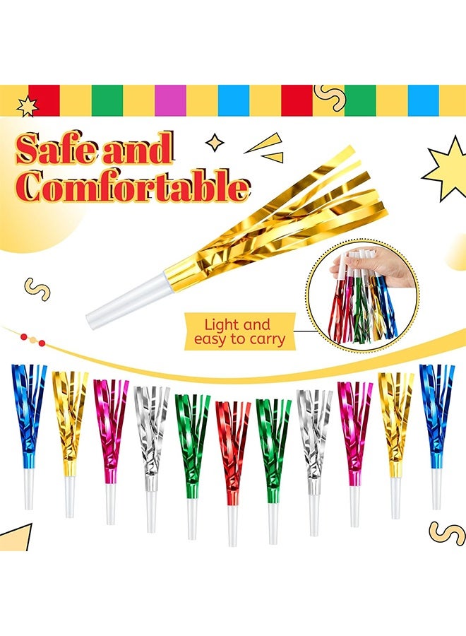 12 Pcs Noise Makers Glitter Metallic Fringed Party Blowers for Birthday New Years Graduation Sporting Events Party Favor Supplies (Mixed Colors) - Image 2