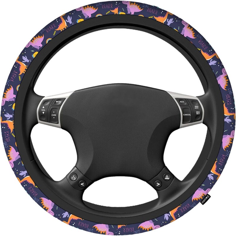 Swono Dinosaurs Cute Steering Wheel Cover Universal 15 Inch Cartoon Cute Dinosaurs with Rainbow Neoprene Car Steering Wheel Covers Stretchy Car Accessories for Women - Image 2