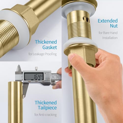 KAIYING Pop Up Drain, Bathroom Sink Drain Stopper with Overflow, Vessel Sink Drain Assembly with Detachable Basket Stopper, Anti-Explosion and Anti-Clogging Drain Strainer (Brushed Champagne Gold) - Image 4