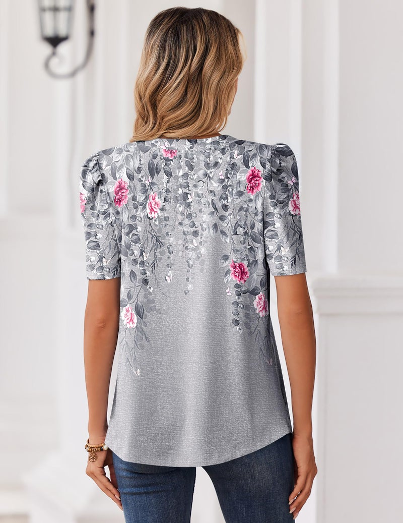 Zeagoo Spring Tops for Women Short Sleeve Dress Shirts V Neck Oversized Blouses Summer Floral Clothes 2026 Trendy - Image 5