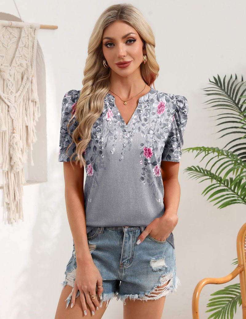 Zeagoo Spring Tops for Women Short Sleeve Dress Shirts V Neck Oversized Blouses Summer Floral Clothes 2026 Trendy - Image 4